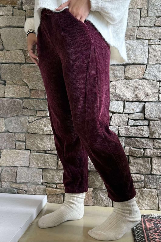 Nuk Stretch Velour Tapered Pant Burgundy /19=